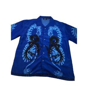 City Impact Men's Shirt Size XL Blue Dragon Print Button-Up‎ Shirt